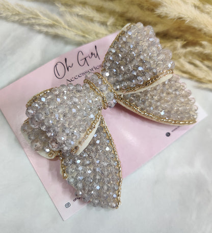 Double Layered Grey Beaded Hair Bow