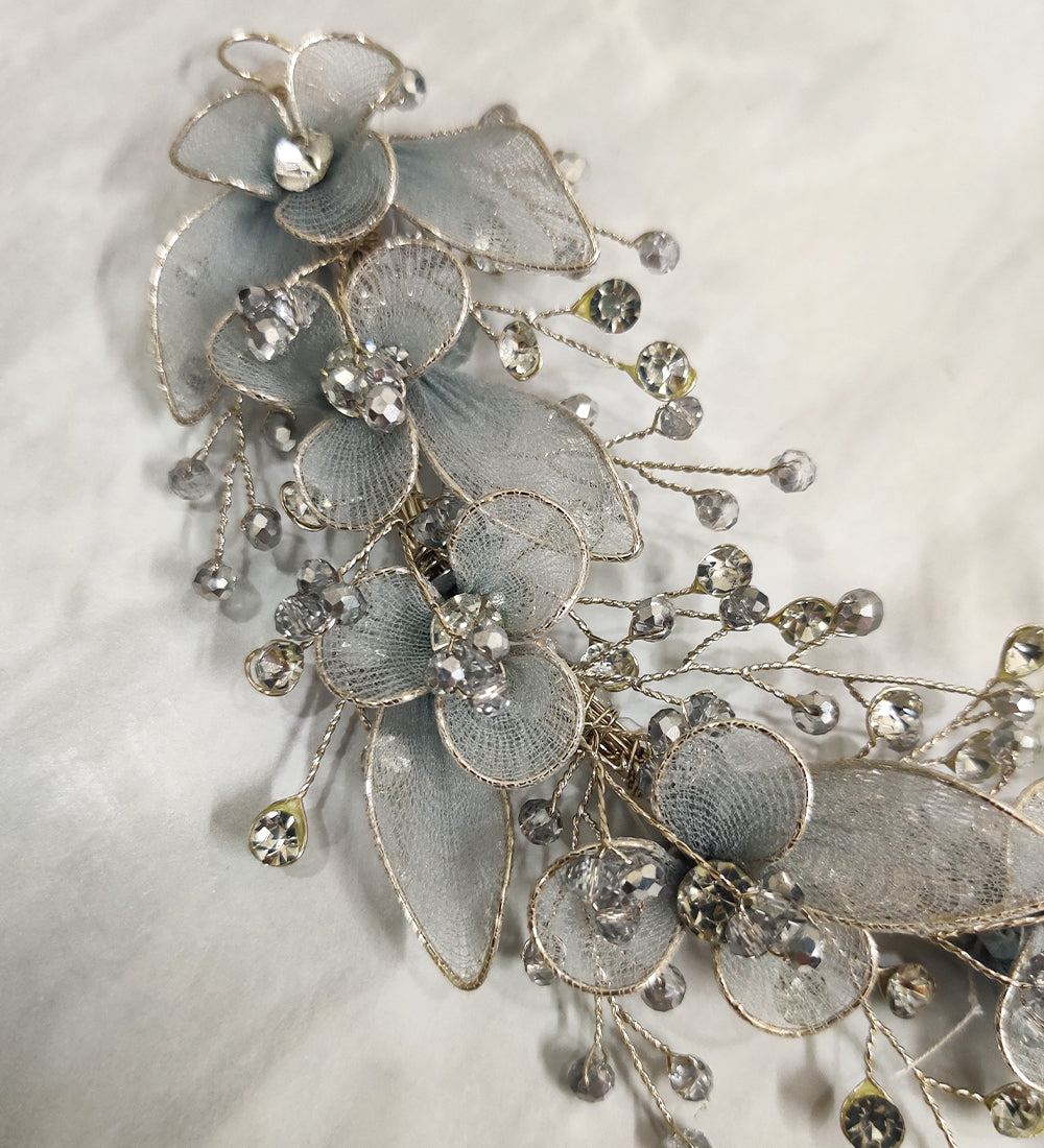 Grey Floral Crystal Hair Vein