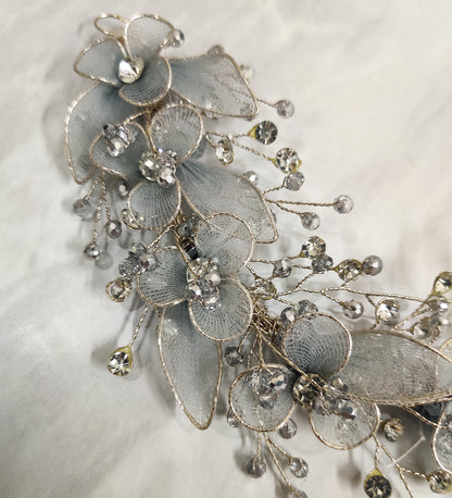 Grey Floral Crystal Hair Vein