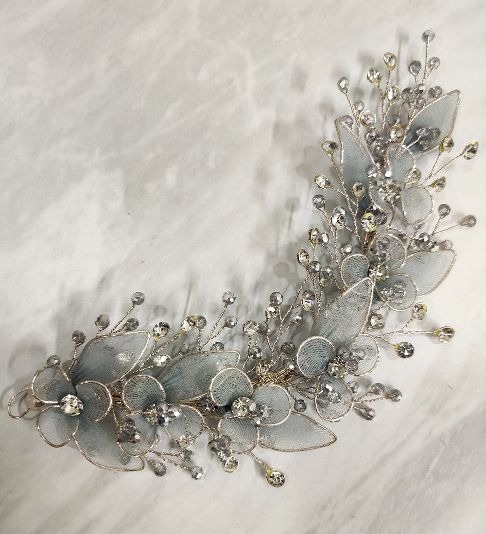 Grey Floral Crystal Hair Vein