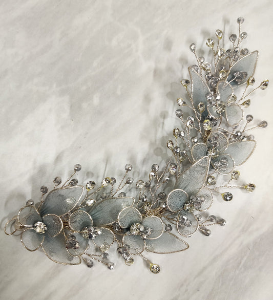 Grey Floral Crystal Hair Vein