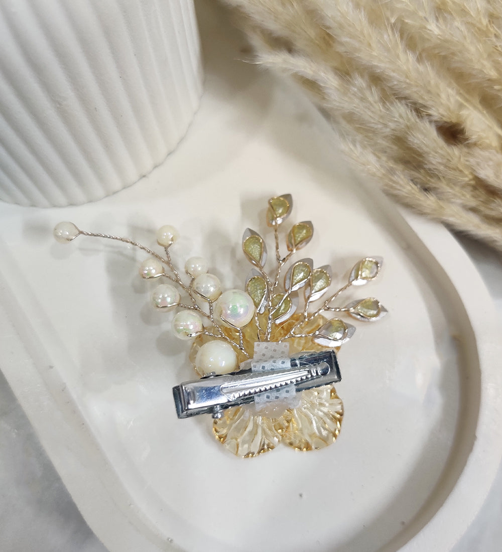 Golden Crystal Flower Hair Clip