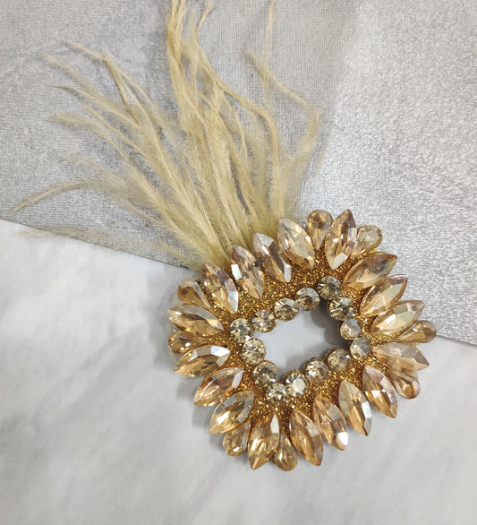 Golden Feather and Crystal Hair Clip
