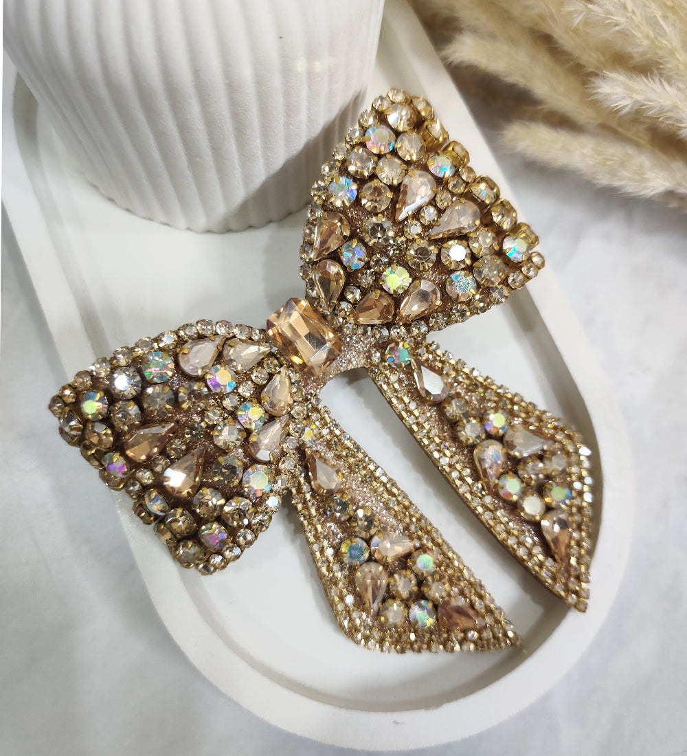 Golden Stone Crystal Hair Bow Clip