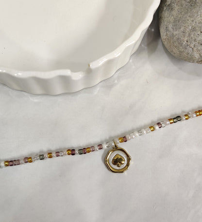 Golden Heart Charm Beaded Bracelet