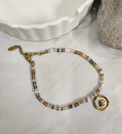 Golden Heart Charm Beaded Bracelet