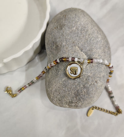 Golden Heart Charm Beaded Bracelet
