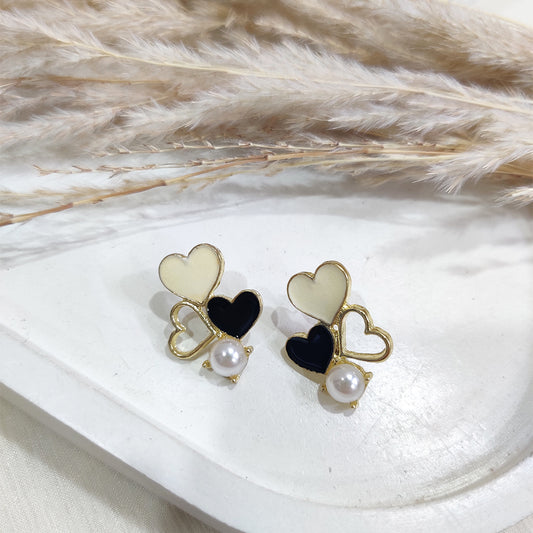 Pearl Enamel Heart Stud Earrings