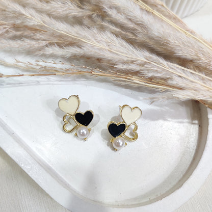 Pearl Enamel Heart Stud Earrings