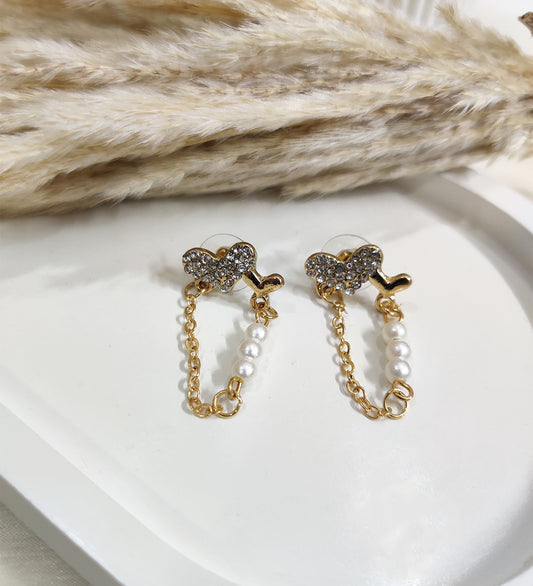 Heart Long Chain Pearl Earrings