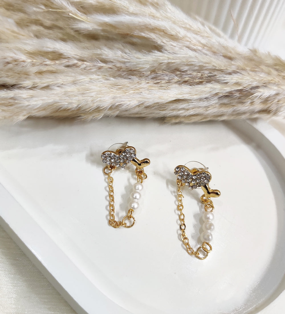 Heart Long Chain Pearl Earrings