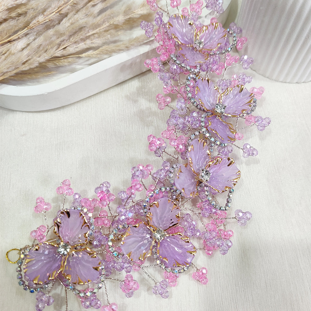 Lilac Bloom Crystal Hair Vine with Rhinestone Glow