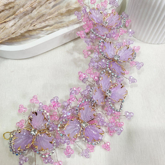 Lilac Bloom Crystal Hair Vine with Rhinestone Glow