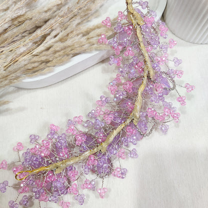 Lilac Bloom Crystal Hair Vine with Rhinestone Glow