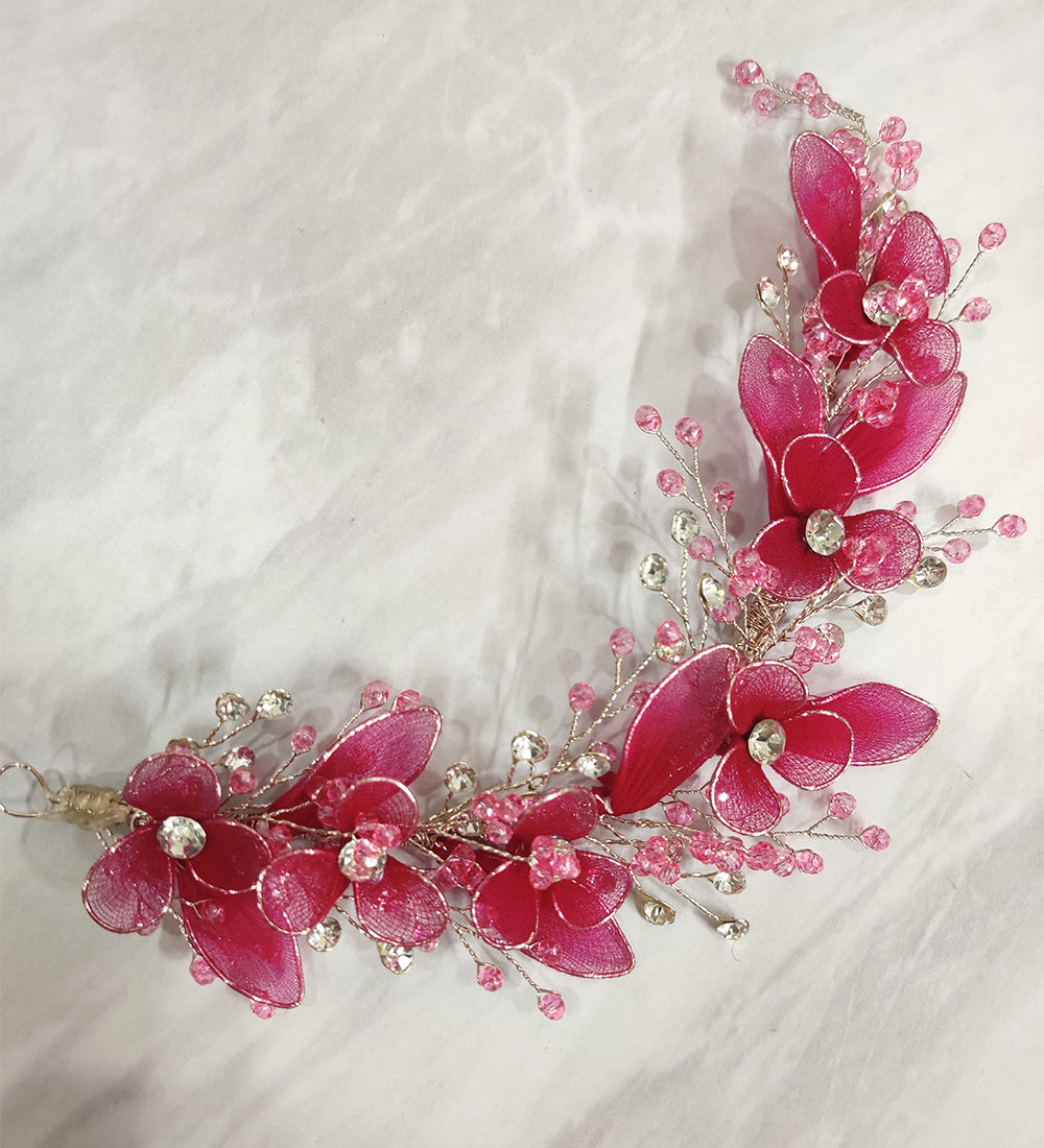 Pink Floral Crystal Hair Vein