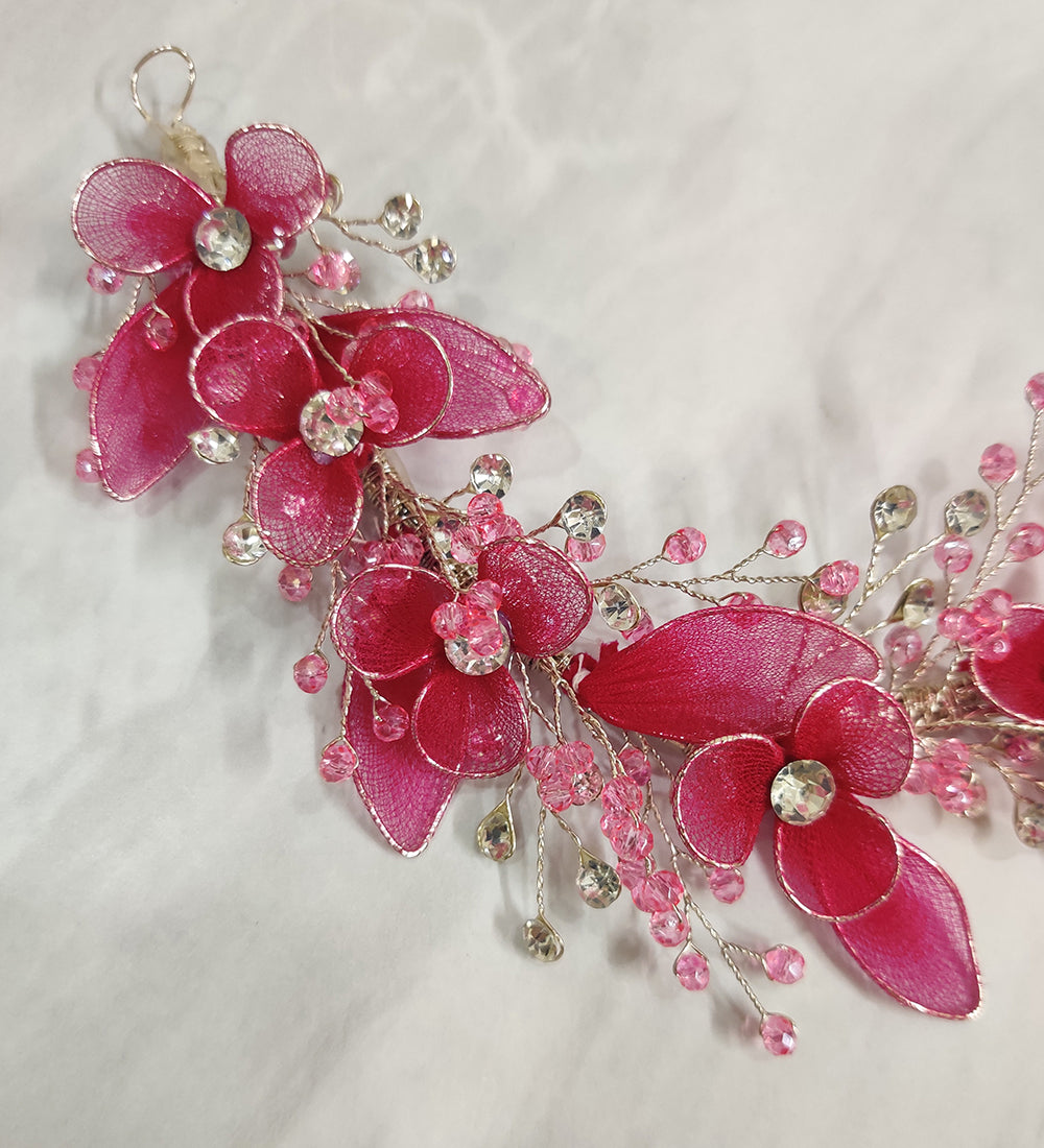 Pink Floral Crystal Hair Vein