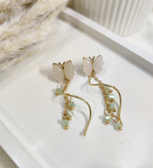 Crystal Butterfly Long Earrings