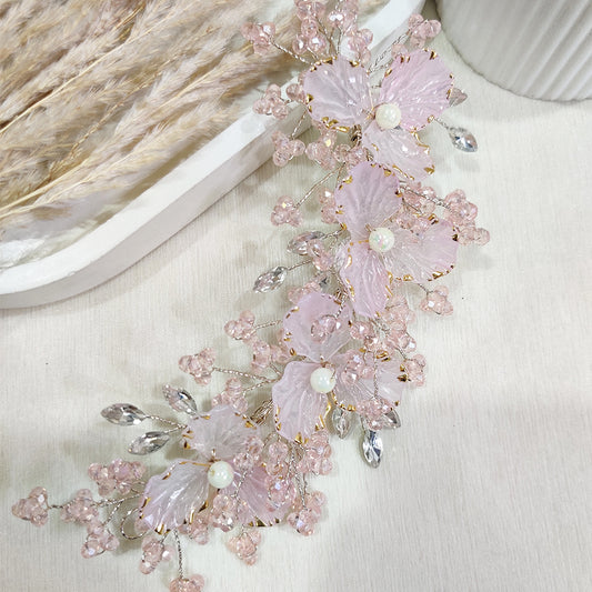 Pink Bloom Pearl Hair Vine