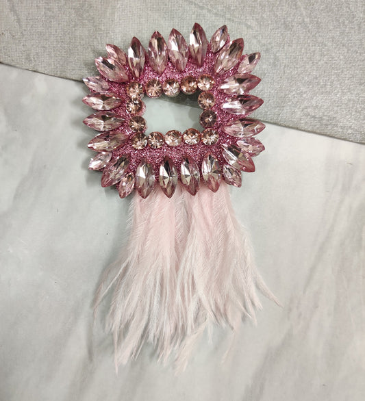 Pink Feather and Crystal Hair Clip