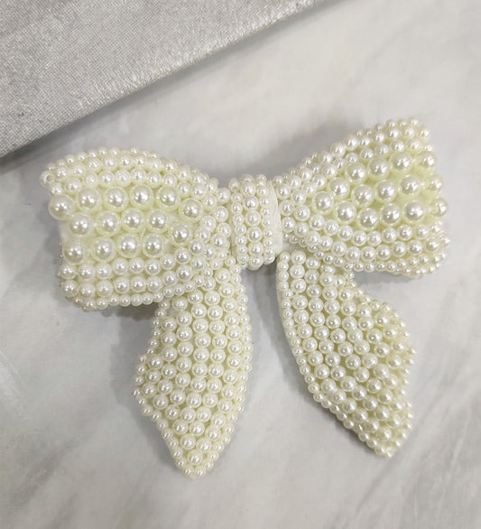 White Pearl Bow Hair Clip