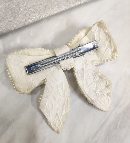 White Pearl Bow Hair Clip