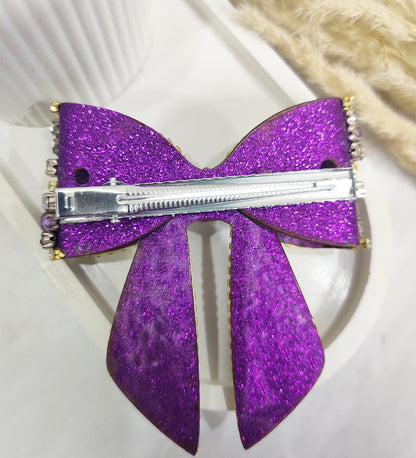 Purple Crystal Hair Bow Clip