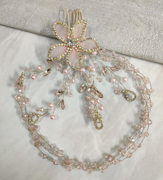 Pink Flower Tiara Hair Comb
