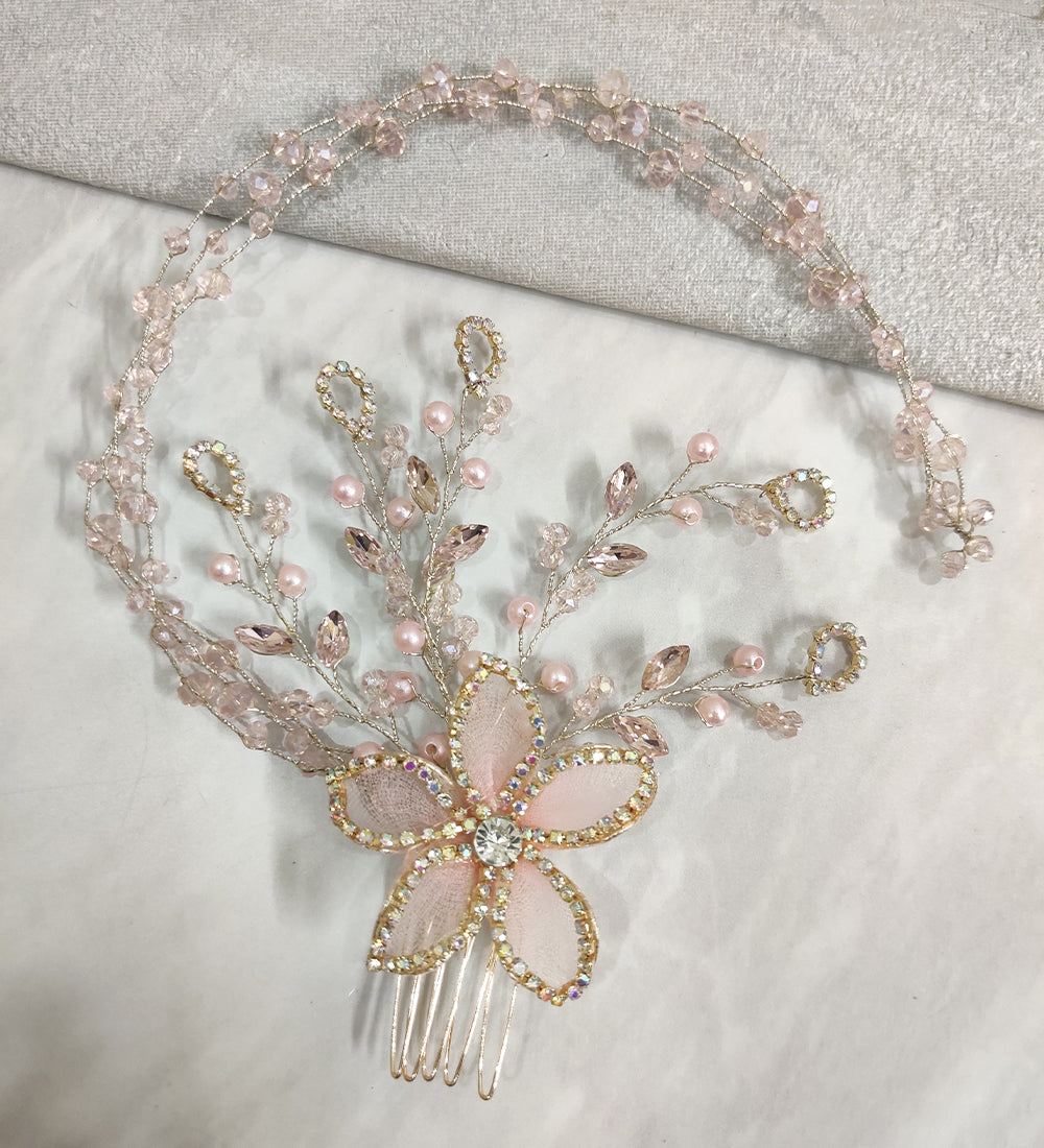 Pink Flower Tiara Hair Comb
