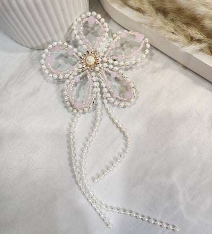 Pink Crystal and White Pearl Flower Hair Clip