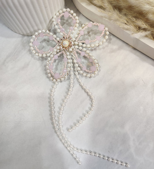 Pink Crystal and White Pearl Flower Hair Clip