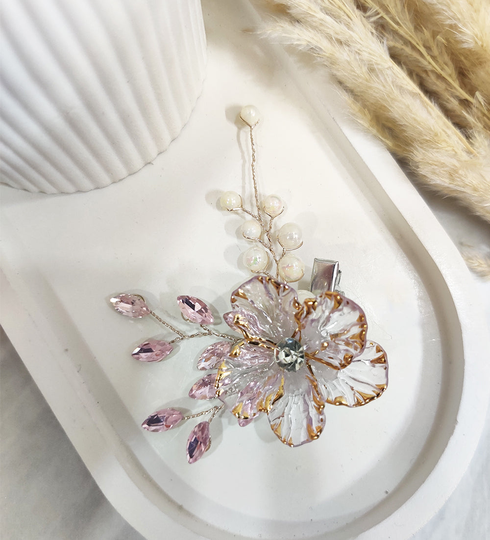 Pink Crystal Flower Hair Clip