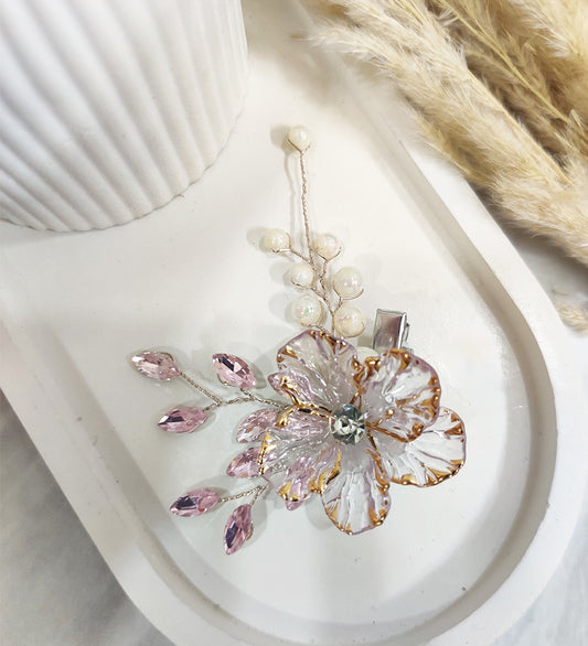 Pink Crystal Flower Hair Clip