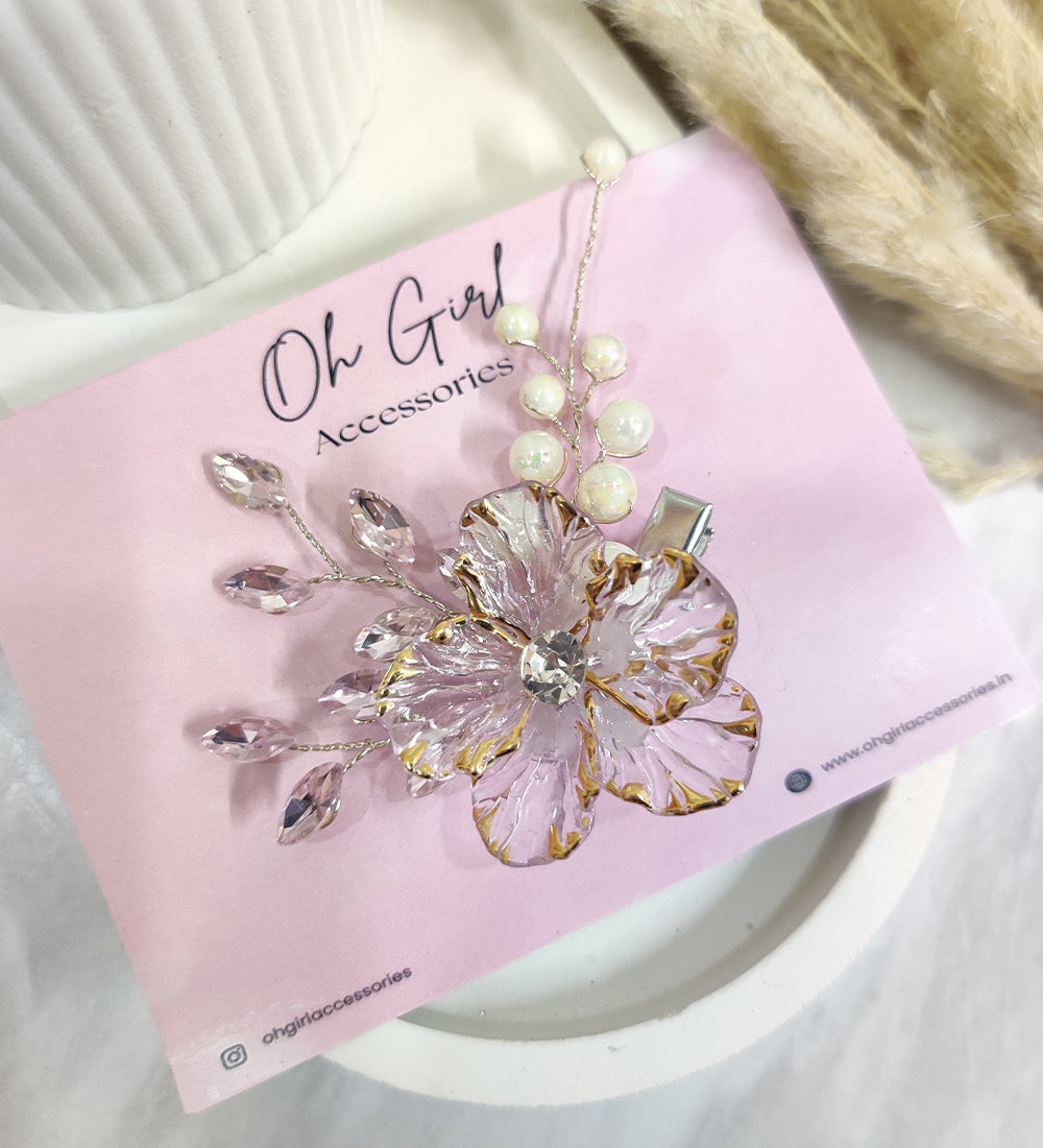 Pink Crystal Flower Hair Clip