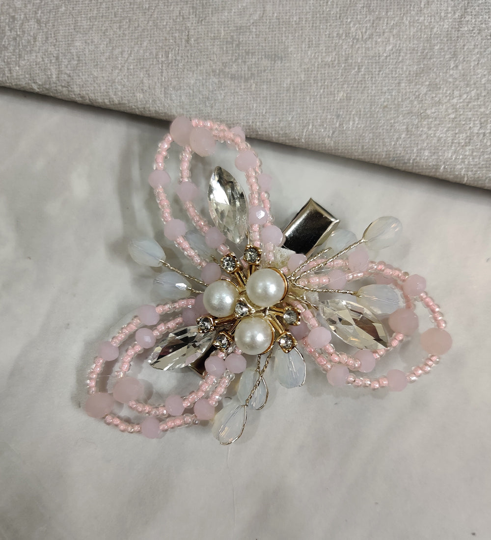 Pink Flower Crystal Hair Clip