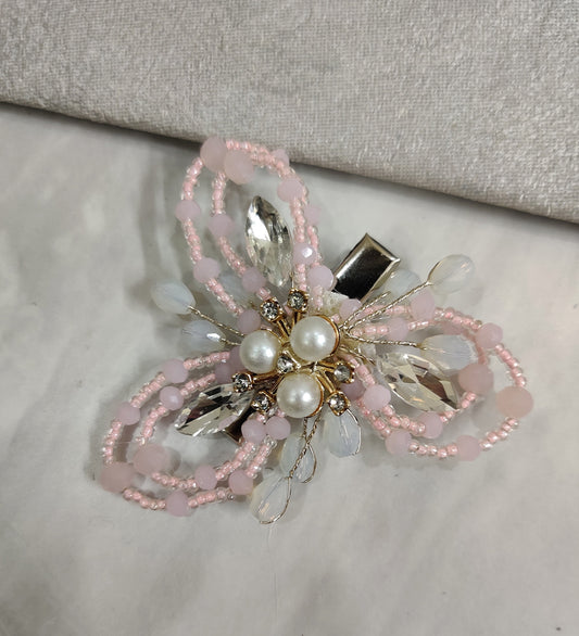 Pink Flower Crystal Hair Clip