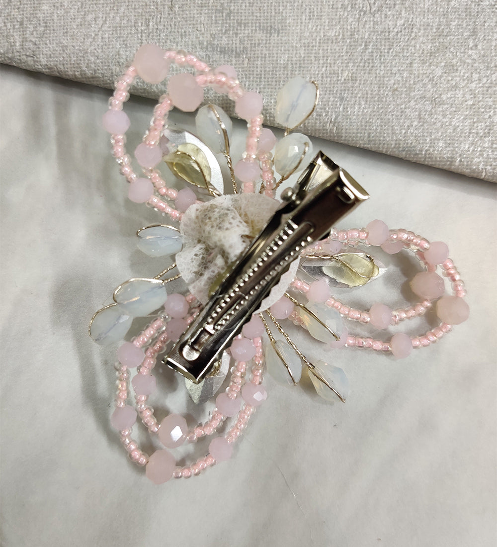 Pink Flower Crystal Hair Clip
