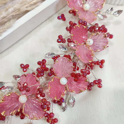 Red Berry Bloom Pearls Hair Vine
