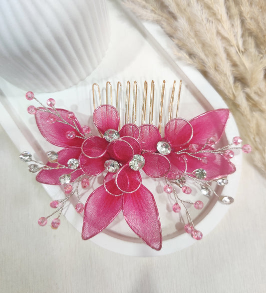 Pink Floral Elegance Hair Comb