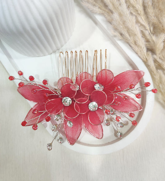 Red Floral Elegance Hair Comb