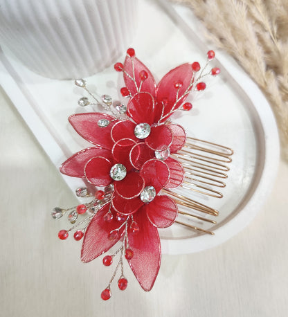 Red Floral Elegance Hair Comb