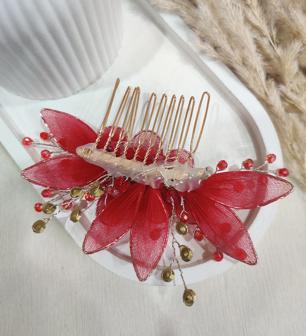Red Floral Elegance Hair Comb