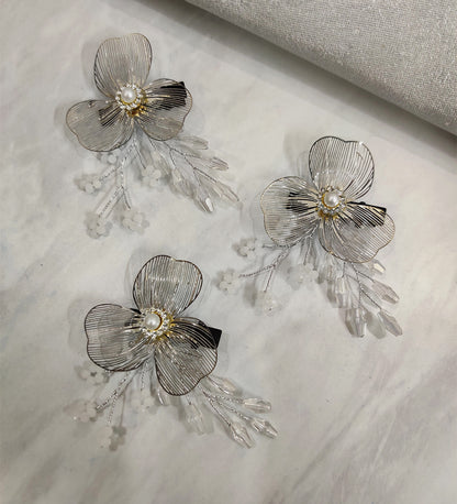Silver Flower Hair Clip (Set of 3)