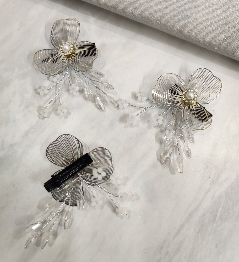 Silver Flower Hair Clip (Set of 3)