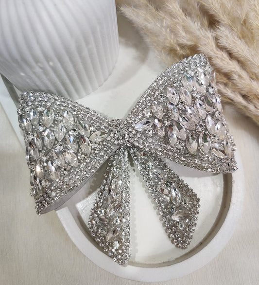Silver Stone Bow Hair Clip