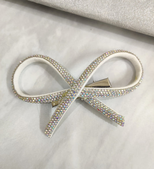 Crystal Silver Hair Bow Slider Clip