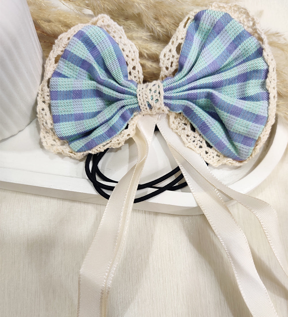 Sky Blue Bow and Ribbon Tassel Hair Ties