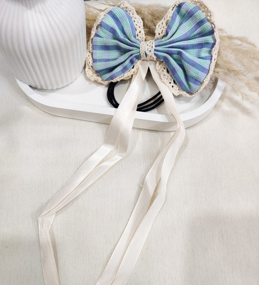 Sky Blue Bow and Ribbon Tassel Hair Ties