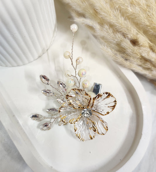 Silver Crystal Flower Hair Clip