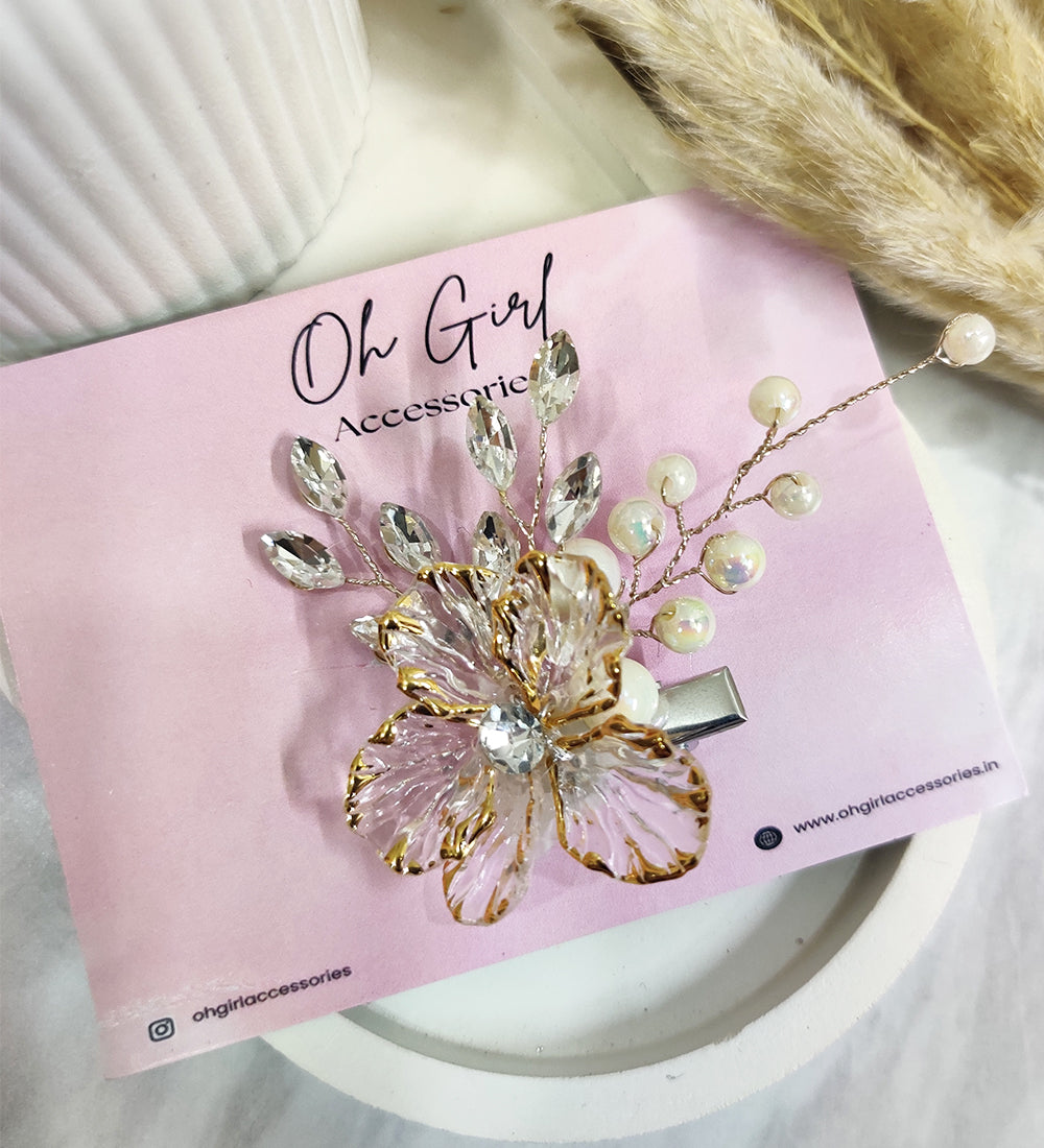Silver Crystal Flower Hair Clip