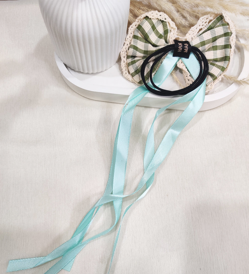 Green Bow and Ribbon Tassel Hair Ties
